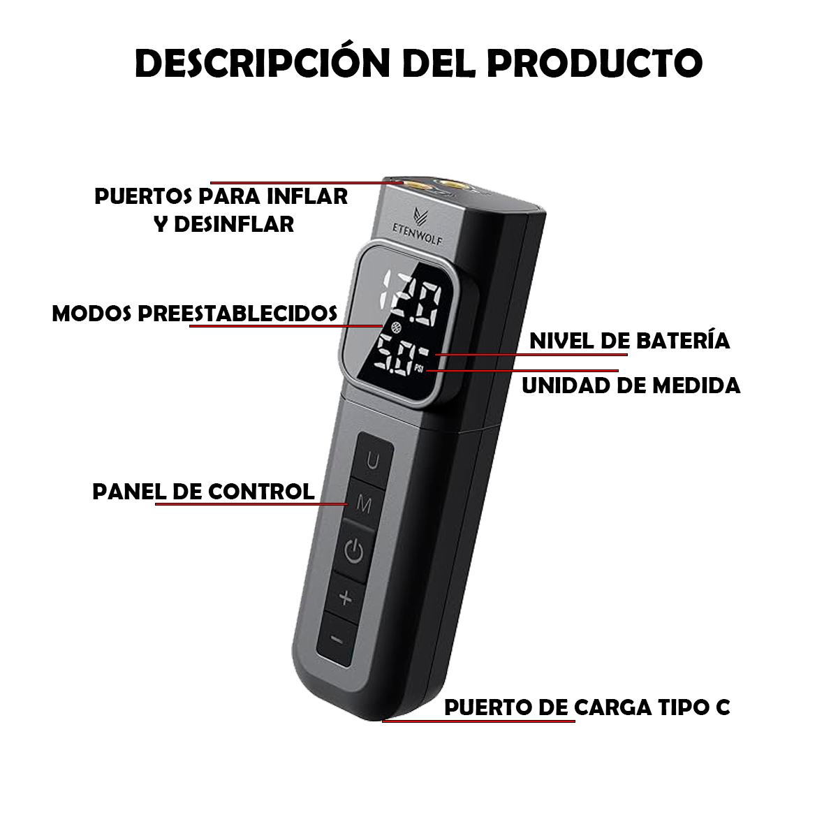 Inflador eléctrico ETENWOLF P200