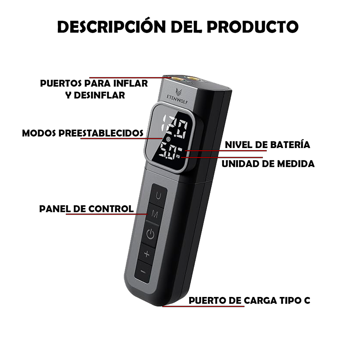 Inflador eléctrico ETENWOLF P200